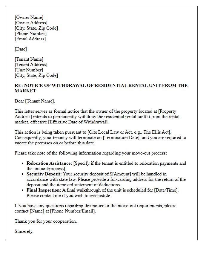Withdrawal Of Rental Units From The Housing Market Letter