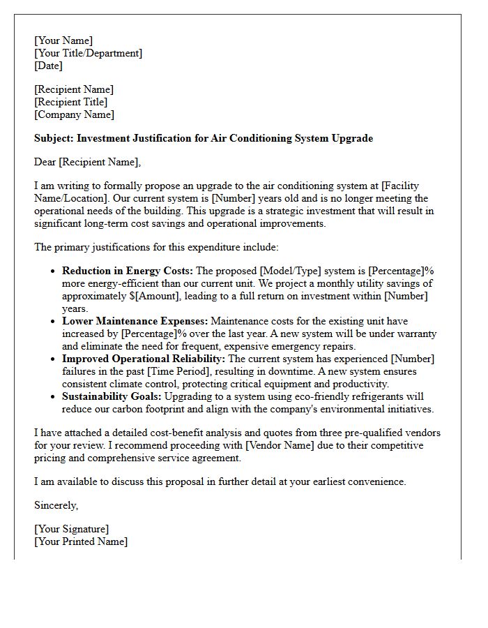 Air Conditioning Upgrade Value Justification Letter