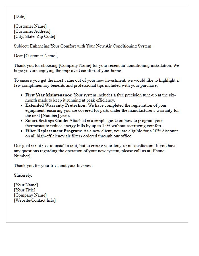 Air Conditioning Installation Value Add Letter