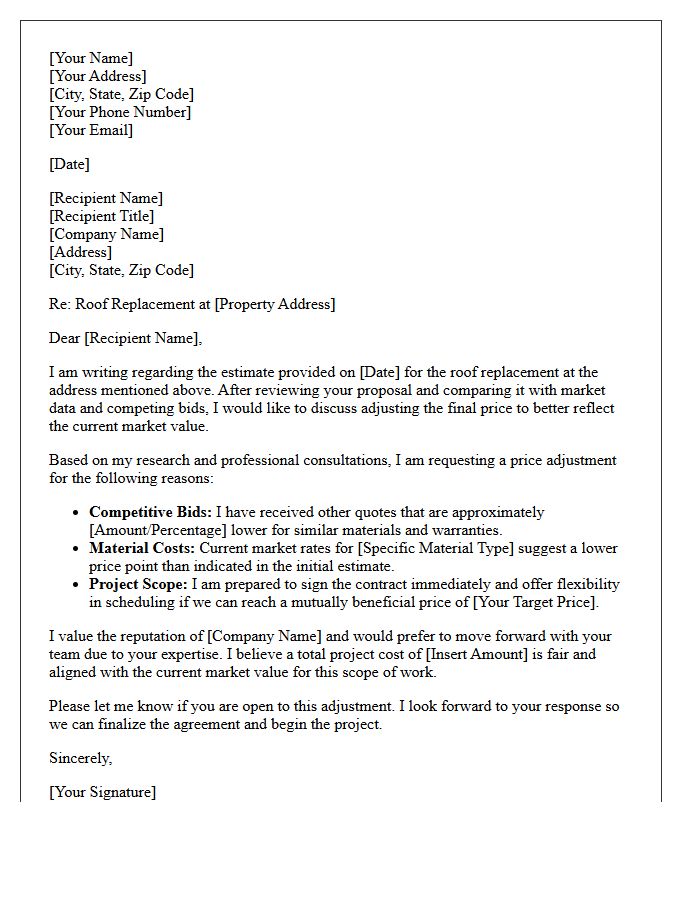 Roof Replacement Negotiation Value Letter