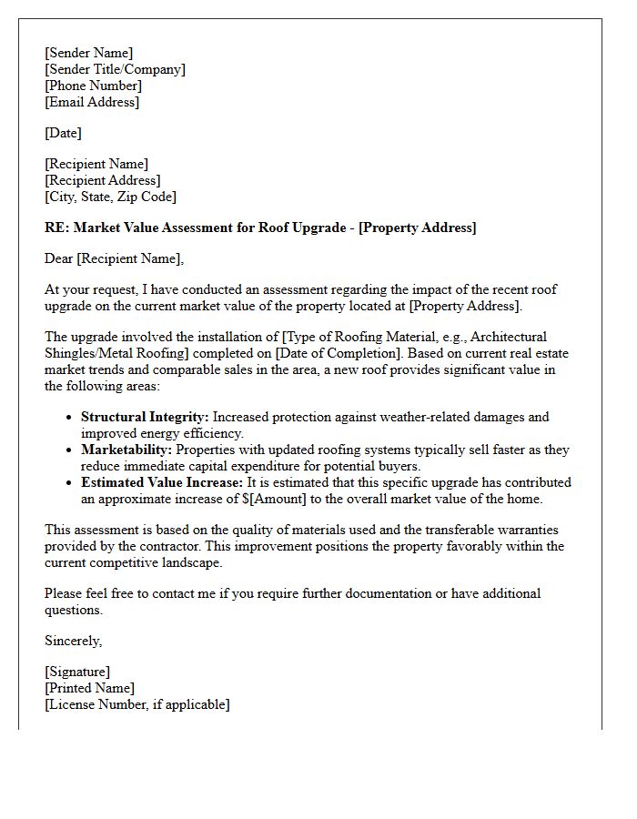 Roof Upgrade Market Value Assessment Letter