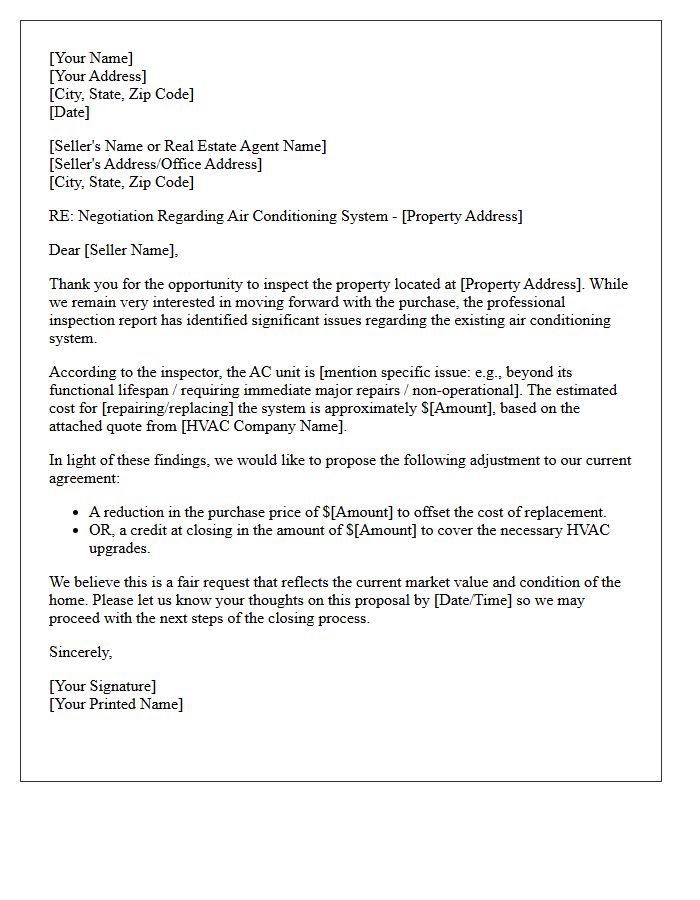 Post-Inspection Air Conditioning Value Negotiation Letter