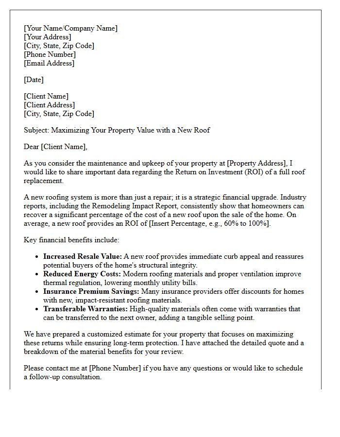 Roof Replacement Return On Investment Value Letter