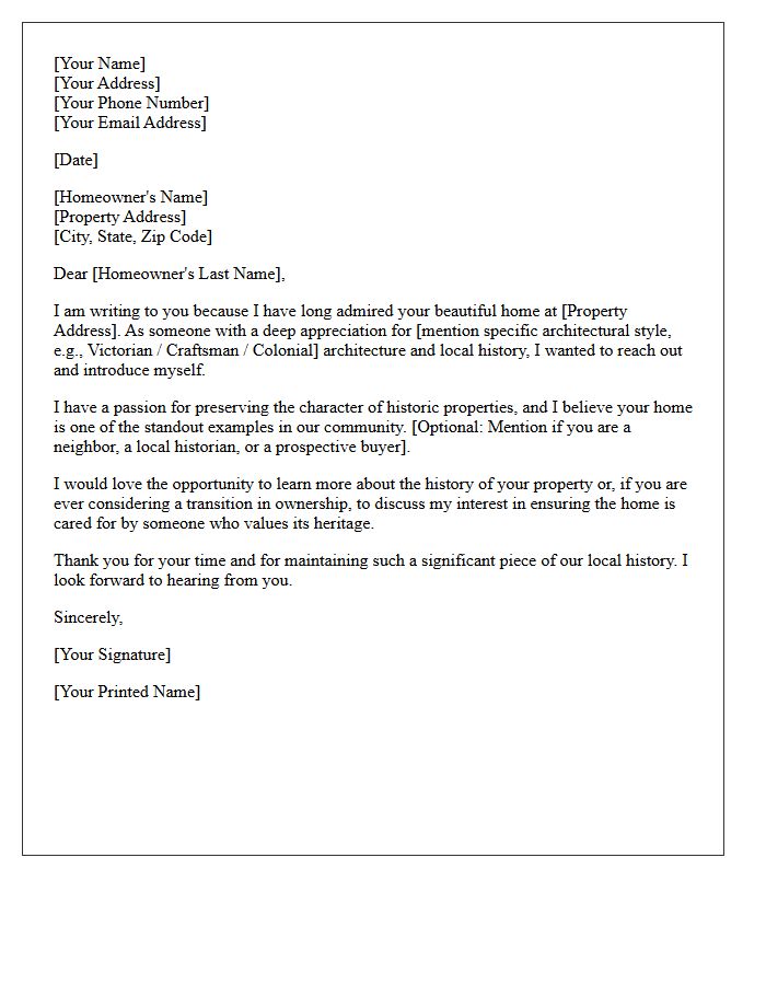 Introduction Letter To Historic Homeowners
