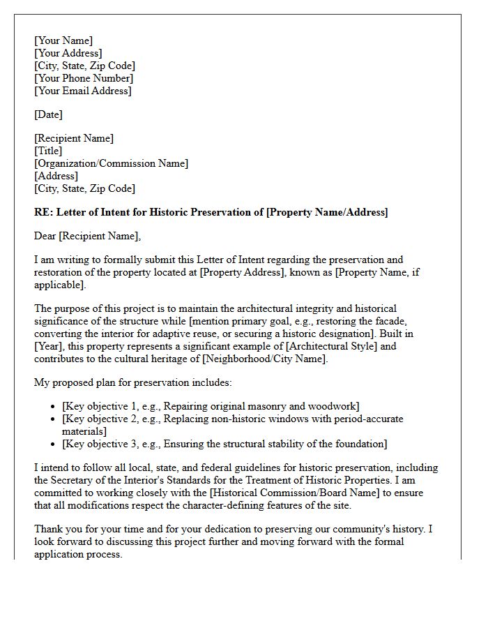 Letter Of Intent For Historic Preservation