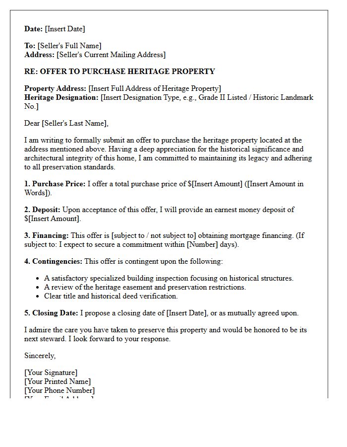 Heritage Property Purchase Offer Letter