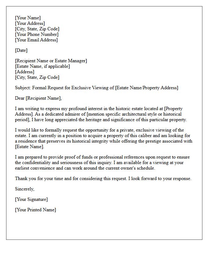Exclusive Historic Estate Viewing Request Letter