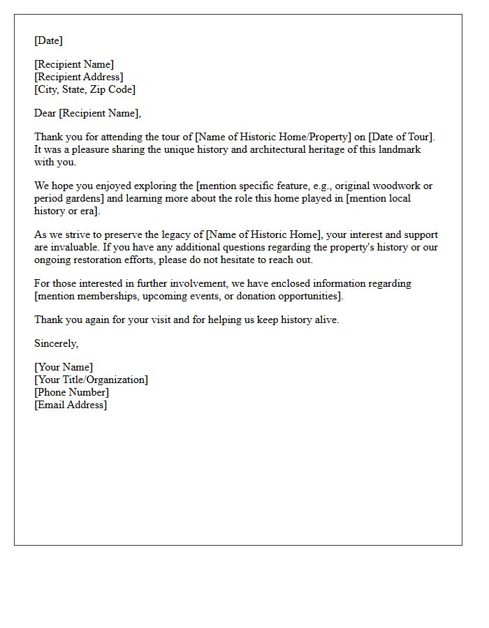 Historic Home Tour Follow-Up Letter