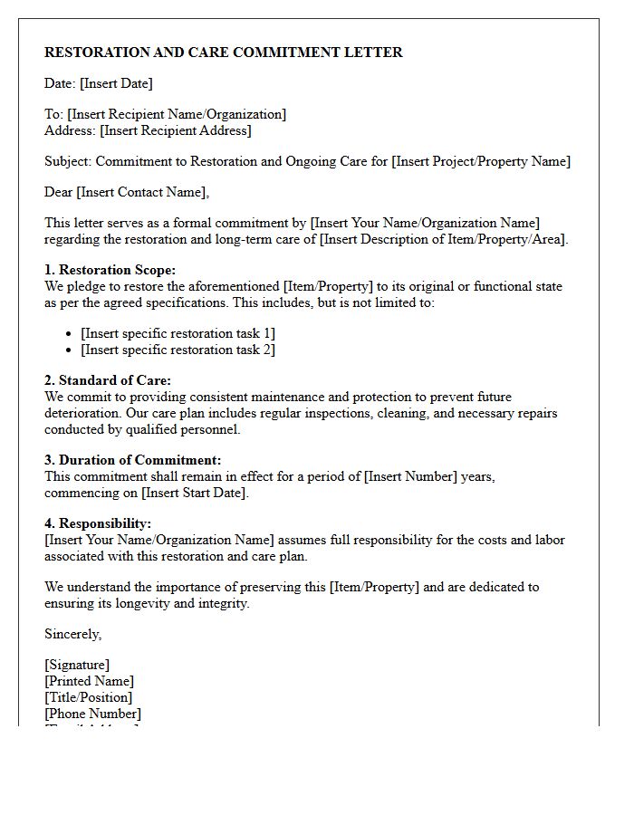 Restoration And Care Commitment Letter
