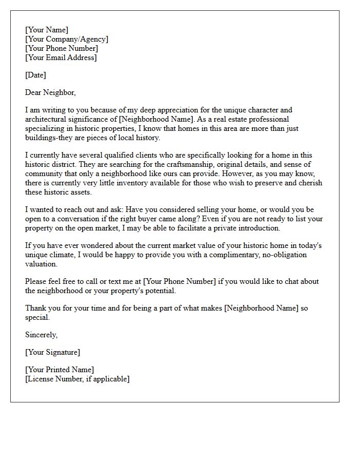 Historic Neighborhood Targeted Prospecting Letter