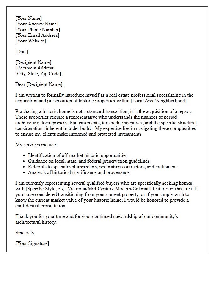 Specialized Historic Buyer Agent Introduction Letter