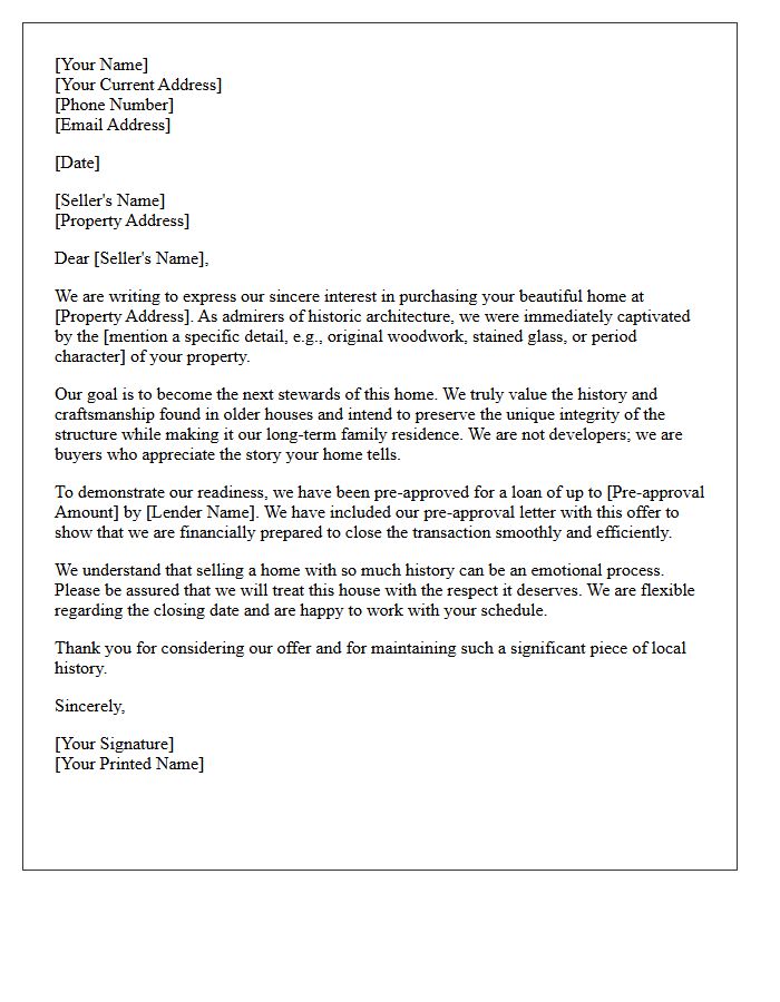 Pre-Approved Historic Home Buyer Cover Letter