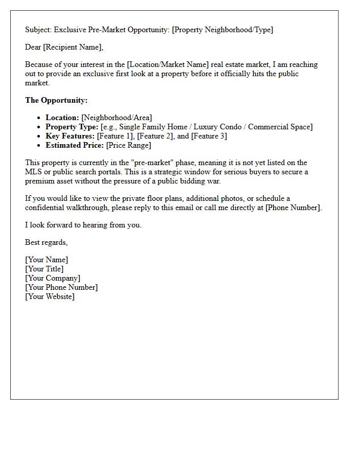 Exclusive Pre-Market Opportunity Teaser Letter