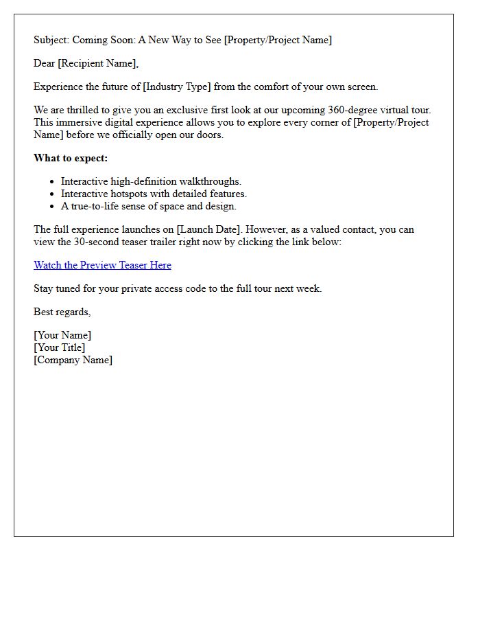 Innovative Virtual Tour Preview Teaser Letter