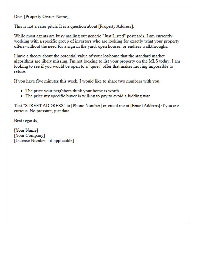 Unconventional Real Estate Marketing Teaser Letter