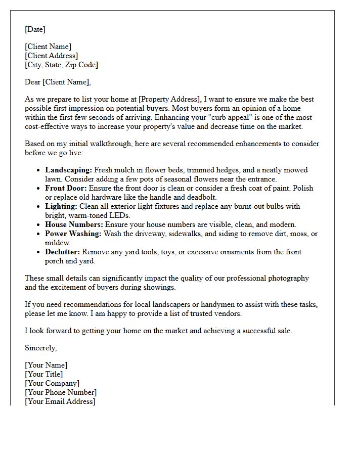 Curb Appeal Enhancements Pre-Listing Advice Letter