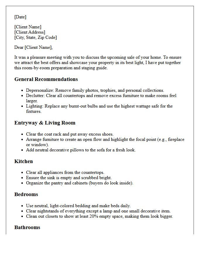 Room-by-Room Preparation and Staging Advice Letter