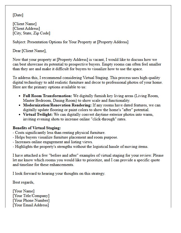 Vacant Property Virtual Staging Options Advice Letter