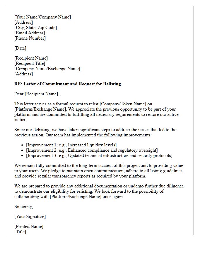 Relisting Opportunity and Commitment Letter