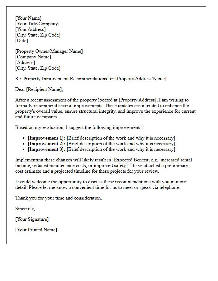 Property Improvement Recommendation Letter