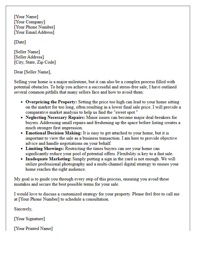 Avoiding Common Seller Pitfalls Letter