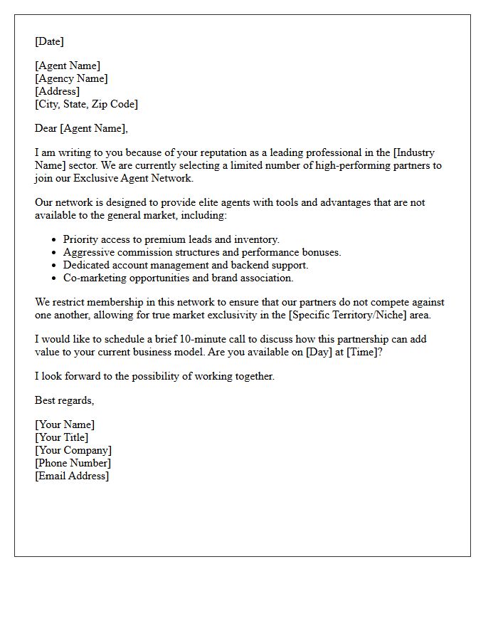 Exclusive Agent Network Outreach Letter