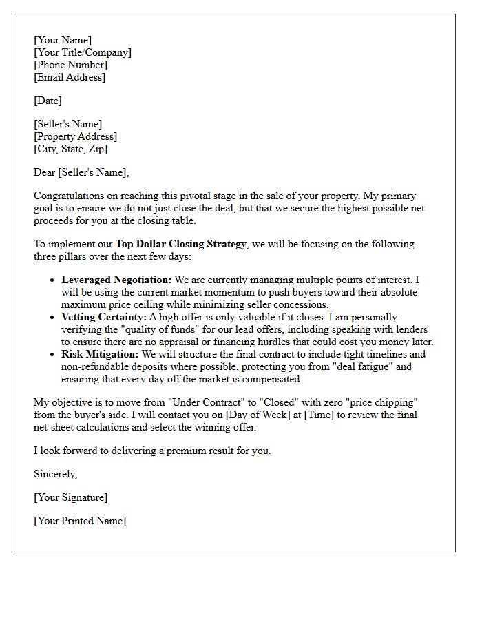 The Top Dollar Closing Strategy Letter