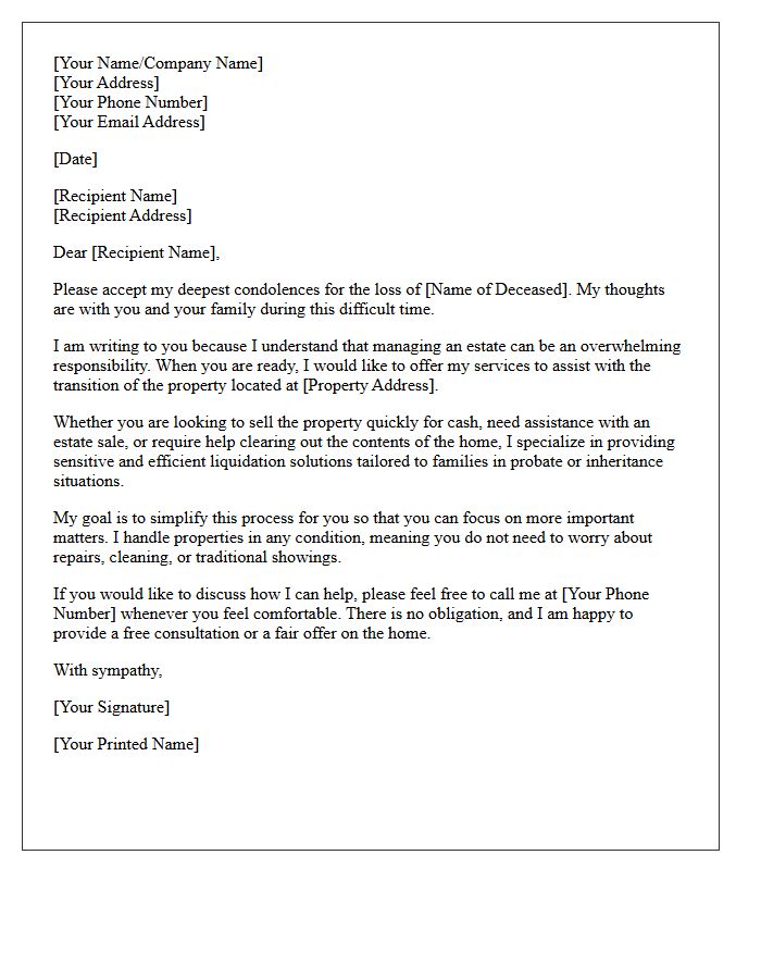 Condolence And Property Liquidation Assistance Letter