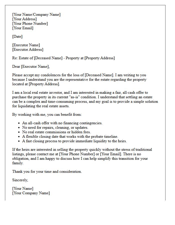 Cash Offer For Probate Estate Liquidation Letter