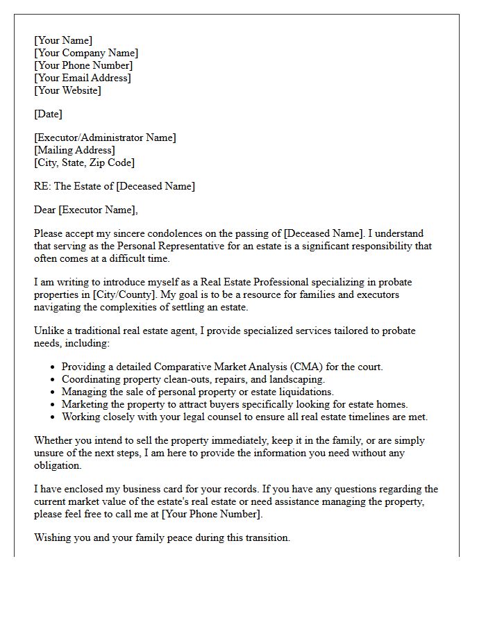 Probate Real Estate Specialist Introduction Letter