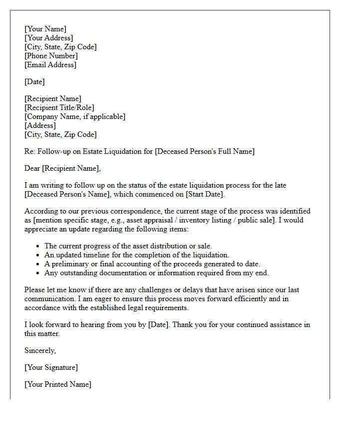 Estate Liquidation Process Follow Up Letter