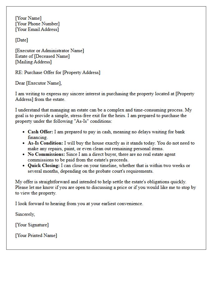 As Is Probate Property Purchase Letter