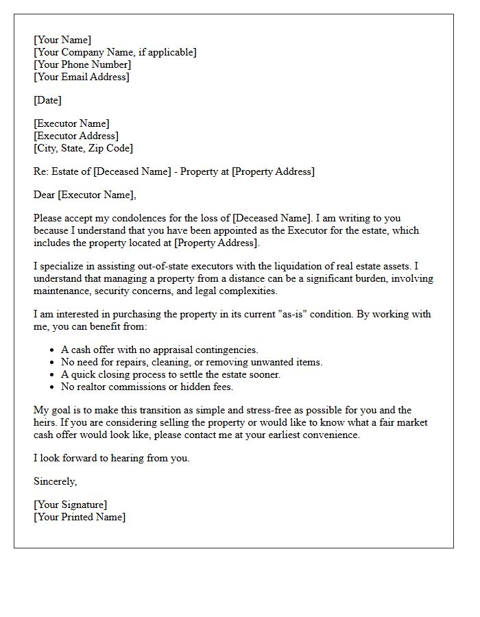 Out Of State Executor Property Liquidation Letter