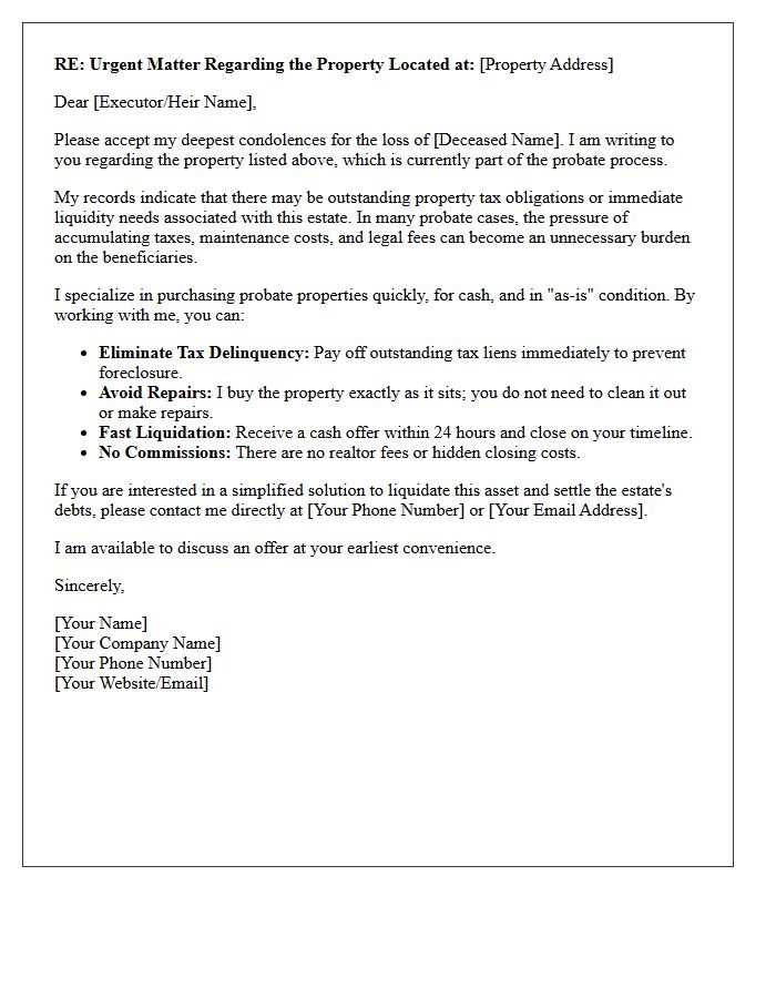 Urgent Probate Property Tax Liquidation Letter
