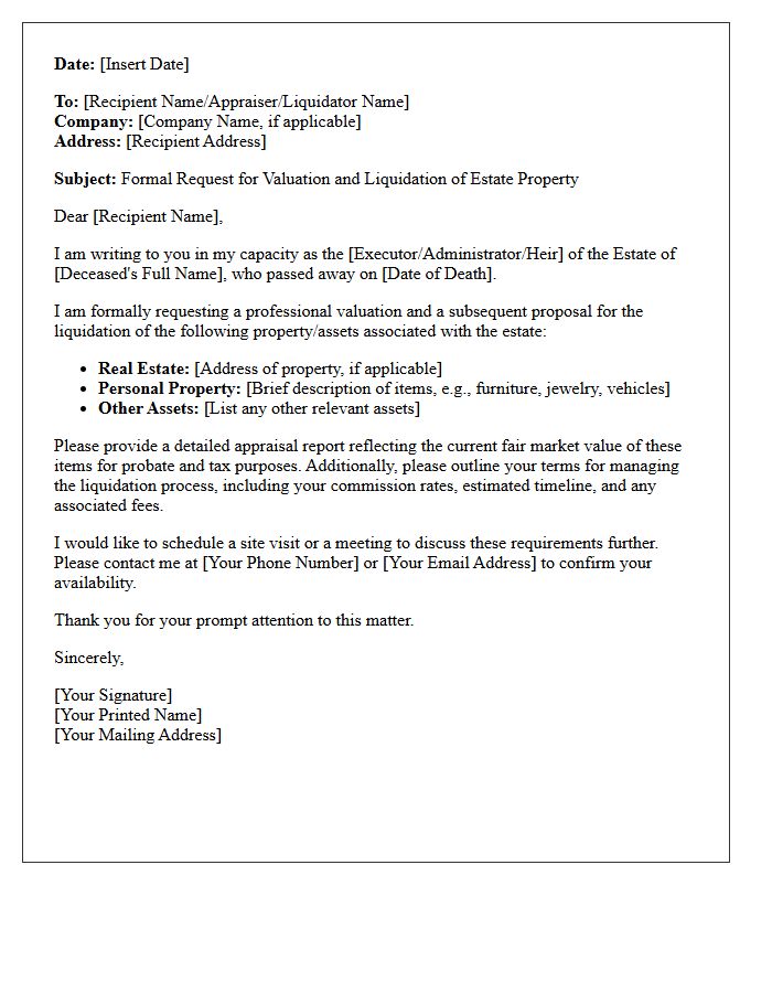 Estate Property Valuation And Liquidation Letter