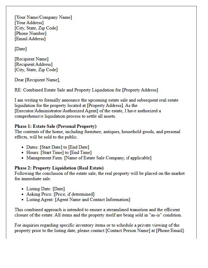 Combined Estate Sale And Property Liquidation Letter