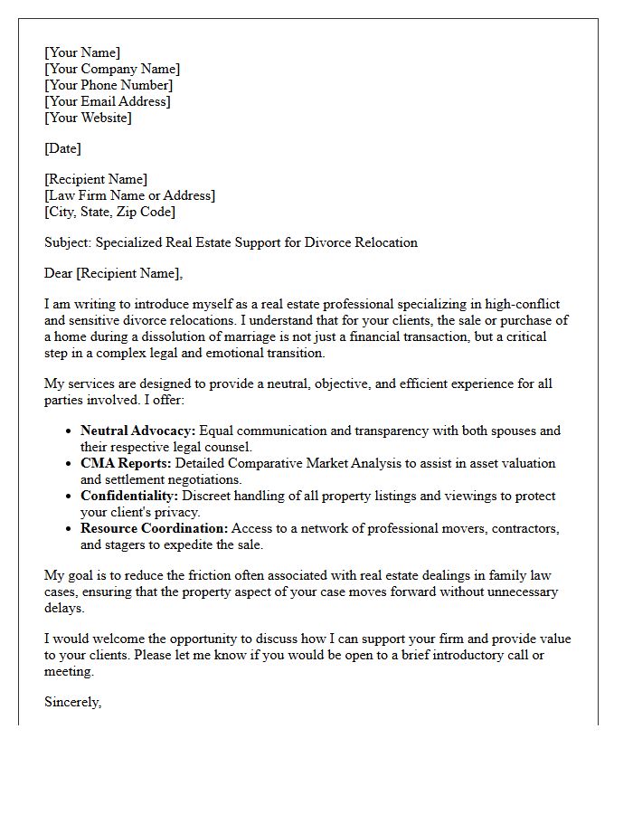 Introduction Letter for Divorce Relocation Real Estate Services
