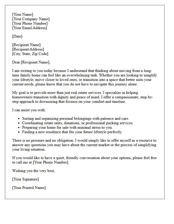 Compassionate Real Estate Downsizing Assistance Letter