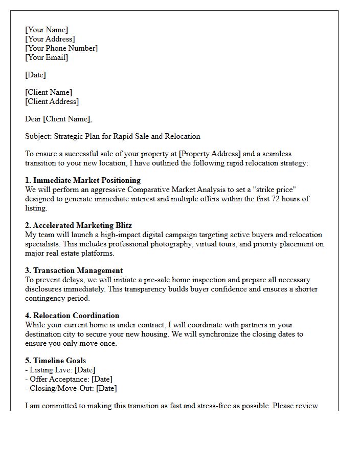 Rapid Home Sale and Relocation Strategy Letter