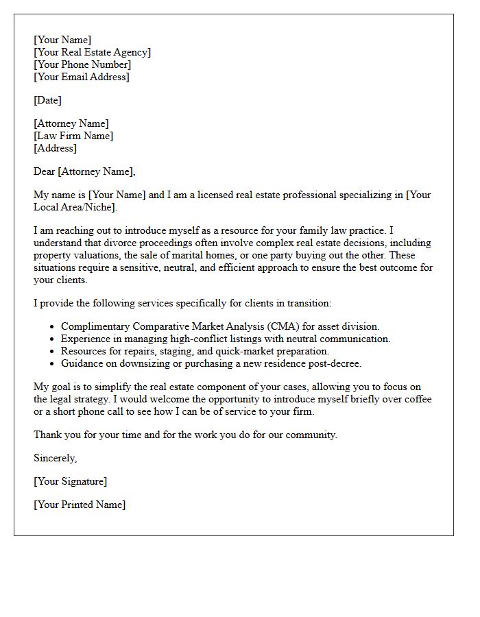 Family Law Attorney Real Estate Partnership Letter