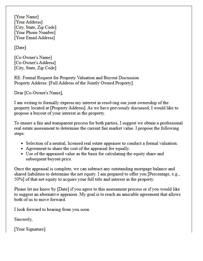 Joint Property Buyout Real Estate Assessment Letter