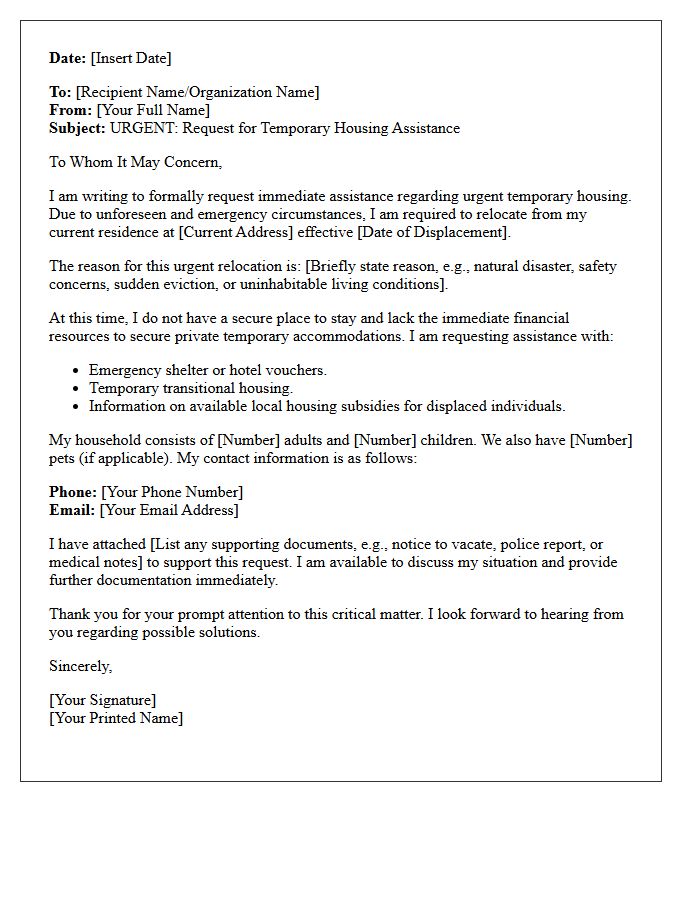 Urgent Relocation Temporary Housing Assistance Letter