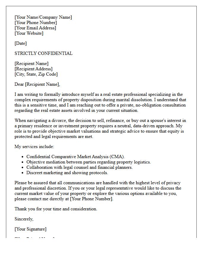 Confidential Divorce Real Estate Consultation Letter