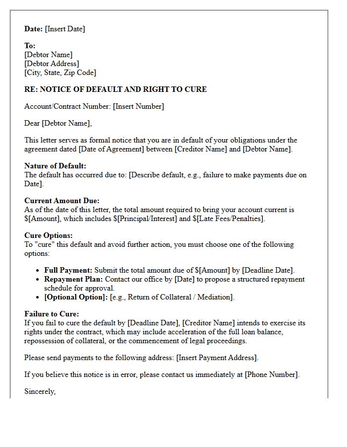 Notice Of Default And Cure Options Letter
