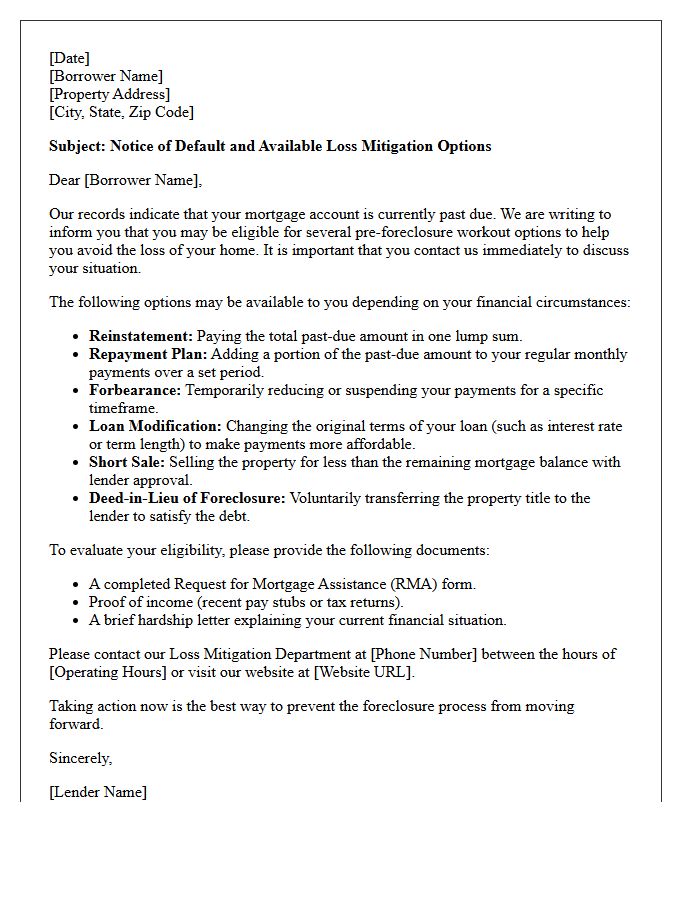 Pre-Foreclosure Workout Options Letter