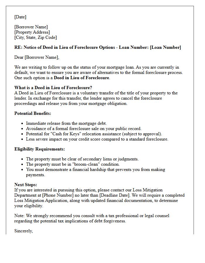 Deed In Lieu Of Foreclosure Options Letter