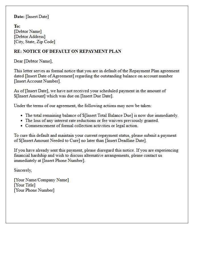 Repayment Plan Option Default Letter