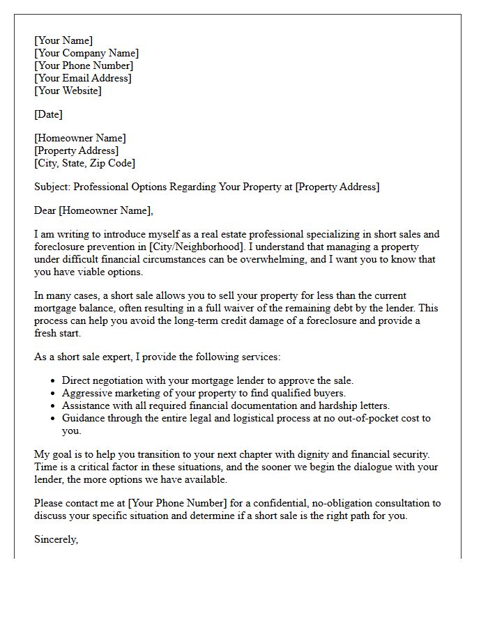 Real Estate Short Sale Expert Introduction Letter
