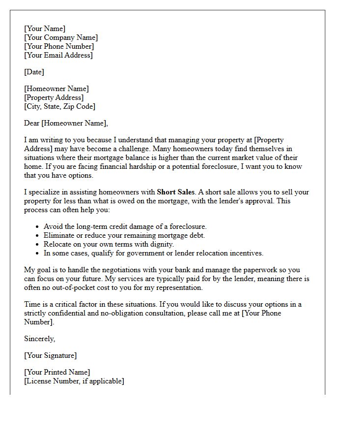 Distressed Property Short Sale Introduction Letter