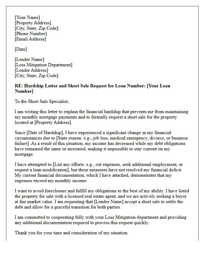 Financial Hardship and Short Sale Specialist Letter